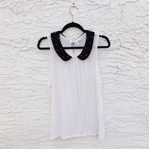 ELLE | XL | Black & White Embellished Collar Top